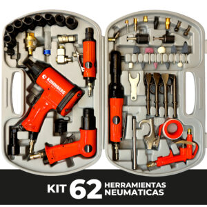 Set De Herramientas Neumáticas P/ Compresor 62 Piezas Kommberg Herramientas + Accesorios + Maletin KB-KITNEU62