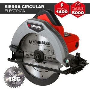 Sierra Circular Kommberg 5000 Rpm Eléctrica 1400w Disco 7 Pulg 185 mm Y Guía Incluidos KB-SC1400
