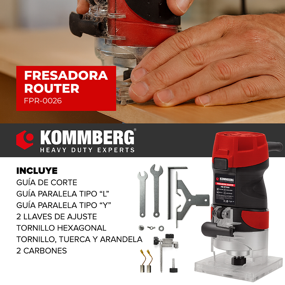 Fresadora Router Kommberg 500w Rebajadora Tupi 6.35mm 1/4'' + Guías KB-RT500 - Image 2