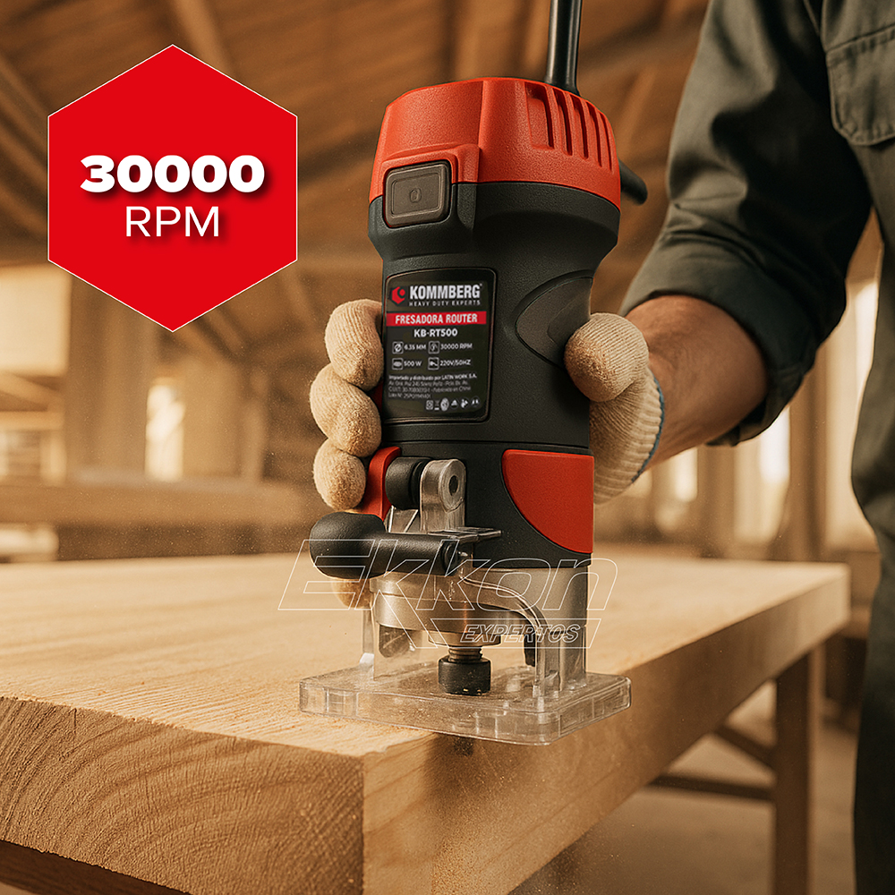 Fresadora Router Kommberg 500w Rebajadora Tupi 6.35mm 1/4'' + Guías KB-RT500 - Image 3